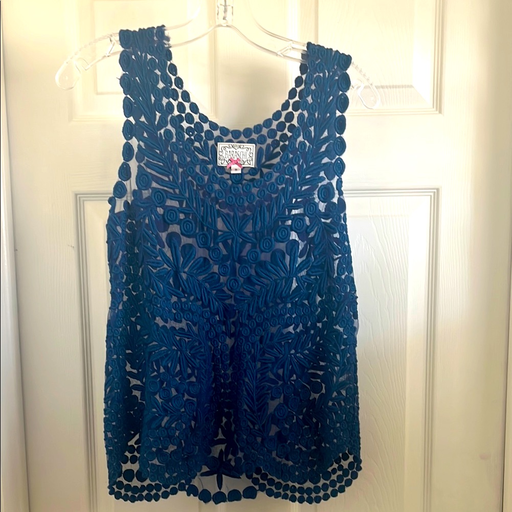 Yoana Baraschi Anthropologie Blue Embroidered Lace Sleeveless Top